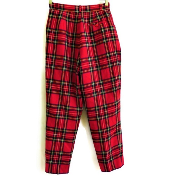 24x26 Ricardo Lenzi Pants Lined JaPaN Tartan Red Plaid Zip Fly Pleated Pockets 6 - Picture 3 of 7